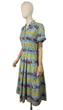 Load image into Gallery viewer, Fabulous Original Late 1940's or Early 1950's Vibrant Floral Stripe Cotton Belted Day Dress - Bust 38 40
