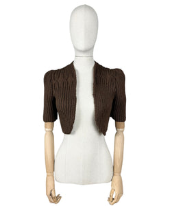 1940's Reproduction Hand Knitted Bolero in Dark Brown Acrylic - B34 36 38 40