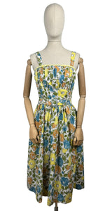 Original 1950's Floral Cotton Belted Summer Dress with Matching Bolero - Bust 34 35 36 *