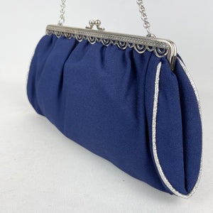Charming Original 1950's Evening Bag by RFC in Blue with Etched Chrome Frame and Original Mirror