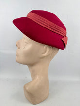 Load image into Gallery viewer, Original 1950's Red Felt Hat with Pleated Grosgrain Trim by Jacoll *
