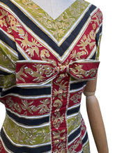 Load image into Gallery viewer, Original 1950's Cotton Wiggle Dress with Accent Bow Trim - Bust 38
