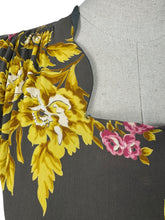 Load image into Gallery viewer, Original 1940's Dark Grey Floral Print Pink and Mustard Crepe Day Dress with Peplum - Bust 34 35 *
