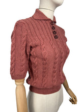 Load image into Gallery viewer, Reproduction 1930&#39;s Brown Hand Knitted Alpaca Wool Jumper with Pretty Cable Detail - Bust 34 36 38
