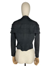 Load image into Gallery viewer, Original 1940&#39;s Miss Muffet Black Grosgrain Jacket with Cape Shoulder Detail - Bust 32 *
