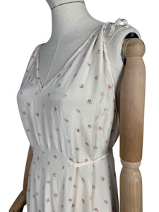 Original 1930’s Pure Silk Nightdress with Teeny Pink and Blue Floral Rose Print - Bust 34