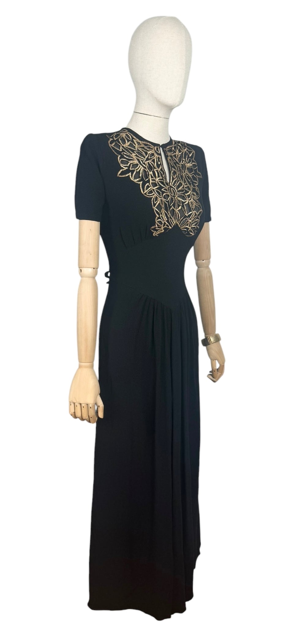 Original 1940's Black Crepe Evening Dress with Lattice Work Front - Bu 1940s Style For You Original 1940's Black Crepe Evening Dress with Lattice Work Front - Bu 1940s Style For You