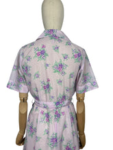 Load image into Gallery viewer, Original 1950&#39;s Purple Nylon Belted Day Dress with Pink and Green Bold Floral Print - Bust 36 38
