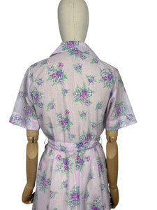 Original 1950's Purple Nylon Belted Day Dress with Pink and Green Bold Floral Print - Bust 36 38