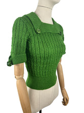 Load image into Gallery viewer, 1930&#39;s Reproduction Pretty Wool Knit with a Neat Collar and Button Detail in Green - Bust 34 36

