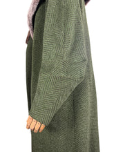 Load image into Gallery viewer, Original 1950's Volup Rensor Green Herringbone Wool Coat with Huge Faux Fur Collar - Bust 42 44
