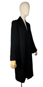 Original 1940's Black Worsted Wool Edge to Edge Coat by Jaypee - Bust 38 40 *