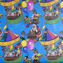Load image into Gallery viewer, Original Vintage Colourful Children&#39;s Christmas Wrapping Paper - Blue Base with Santa and Animal Friends at the Circus
