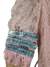 Load image into Gallery viewer, Original 1930&#39;s Pretty Pink and Blue Lace Full Length Belted Evening Dress - Bust 30 32
