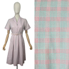 Load image into Gallery viewer, Original 1950's Crisp Cotton Belted Day Dress in Pink and Blue Plaid - Bust 36 37 *

