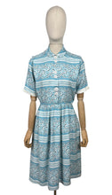 Load image into Gallery viewer, Original 1940&#39;s 1950&#39;s Blue, White and Black Stripe Cotton Floral Day Dress - Bust 36
