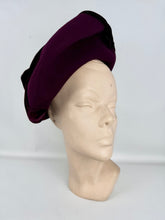 Load image into Gallery viewer, Original Late 1930’s Early 1940’s French Wine Felt and Silk Velvet High Hat
