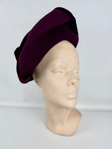 Original Late 1930’s Early 1940’s French Wine Felt and Silk Velvet High Hat