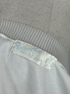 Original 1950's Portartha White Nylon Top with Rib Sleeve and Neck Detail - Bust 36 38
