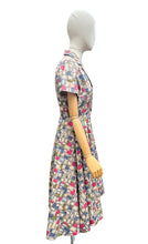 Load image into Gallery viewer, Original 1950’s Crisp Cotton Day Dress in Grey, Blue, Pink and Green - Bust
