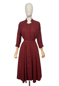 Original Late 1940's New Look 'A Leslie Fay Original' Belted Rust Day Dress - Bust 38