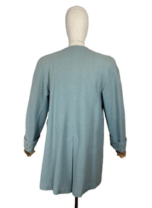 Original 1940's Wool Jacket in Soft Blue with Studded Cuffs and Pockets - Bust 36 38