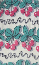 Load image into Gallery viewer, Original 1950's Vibrant Cotton Dress in White, Blue, Black and Pink Cherry Print - Bust 34 35 *
