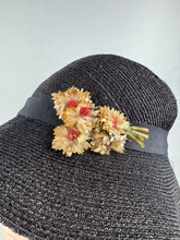 Load image into Gallery viewer, Original 1930’s Fine Navy Straw Hat with Pretty Red and White Floral Trim *
