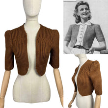 Load image into Gallery viewer, 1940&#39;s Reproduction Hand Knitted Bolero in Rust Brown Acrylic - Bust 34 36 38 40
