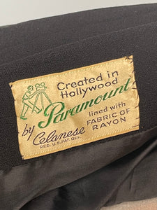 Original 1940's 'Created in Hollywood by Paramount' Black Wool Suit with Soutache Detail and Single Button Fastening - Bust 36 38 *