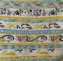 Load image into Gallery viewer, Original 1930's or 1940's Heavy Linen Novelty Print Chinese Dragon Dressmaking Fabric in Mustard, Rust, Chartreuse, Turquoise Blue and Black - 36" x 232" *

