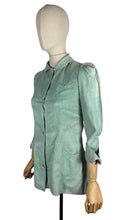 Load image into Gallery viewer, Original 1930's Wounded But Wearable Pale Green Bed Jacket with Pink Glass Buttons - Bust 32
