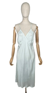 Original 1940’s CC41 Ice Blue Rayon Embroidered Slip by Prattis - Bust 34 36 *