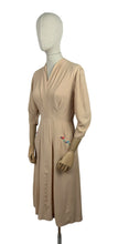 Load image into Gallery viewer, Original 1940’s Beige Crepe Day Dress with Embroidered Pocket Detail - Bust 34 35 *
