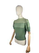 Load image into Gallery viewer, Reproduction 1940&#39;s Striped Jumper in Pistachio and Mid Green with Full Puff Sleeves - Bust 36 38 *
