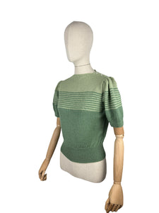 Reproduction 1940's Striped Jumper in Pistachio and Mid Green with Full Puff Sleeves - Bust 36 38 *