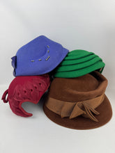 Load image into Gallery viewer, Original 1950&#39;s Burgundy Felt Hat with Bow Trim and Pleated Mesh Detail by Jacoll

