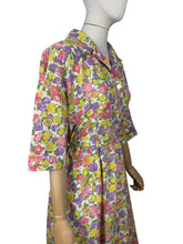 Load image into Gallery viewer, Original 1950’s Volup Vibrant Floral Day Dress in Orange, Purple, Yellow and Green on White - Bust 44
