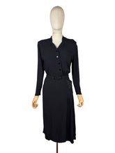 Load image into Gallery viewer, Original 1940's Classic Black Crepe Belted Day Dress with Beaded Pocket Detail - Bust 35 36

