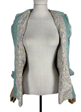 Load image into Gallery viewer, Original 1930's Wounded But Wearable Pale Green Bed Jacket with Pink Glass Buttons - Bust 32
