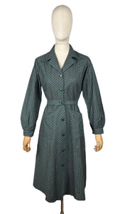 RESERVED FOR KATRINA - DO NOT BUY Original 1940’s Green and Grey Plaid Cotton Long Sleeved Belted Chore Dress with Pockets - Bust 38