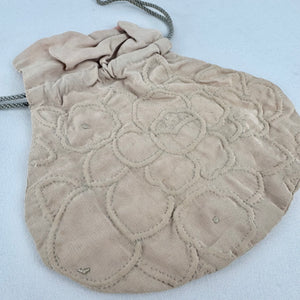 1920's 1930's Blush Crepe Trapunto Quilted Drawstring Bag with Peach Crepe Lining