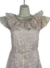 Load image into Gallery viewer, Original 1930&#39;s Pale Pink and White Full Length Evening Dress with Ruffle Trim - Bust 32

