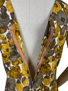 Original 1950's Autumnal Print Summer Tunic in Brown and Orange on White - Bust 38 40