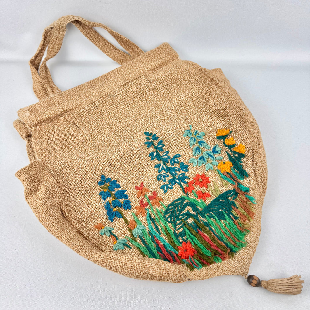 Original Early 20th Century 1910 Embroidered Hessian Bag - Beautiful Antique Handbag