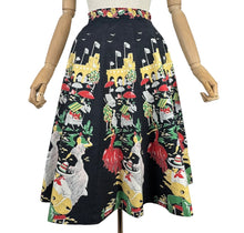 Load image into Gallery viewer, Original 1950&#39;s Black, Green and Red Novelty Print Spanish Flamenco Skirt - Waist 29 *
