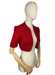 1940's Reproduction Hand Knitted Bolero in Christmas Red - B34 36 38 40 42