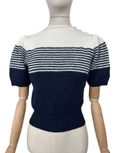 Load image into Gallery viewer, Reproduction 1940&#39;s Striped Jumper in Midnight Blue and White with Full Puff Sleeves - Bust 34 36
