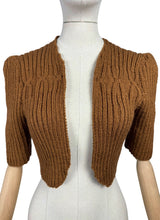 Load image into Gallery viewer, 1940&#39;s Reproduction Hand Knitted Bolero in Rust Brown Acrylic - Bust 34 36 38 40
