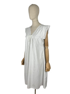 Antique Edwardian Crisp White Cotton Shift with Broderie Anglaise and White Ribbon Trim